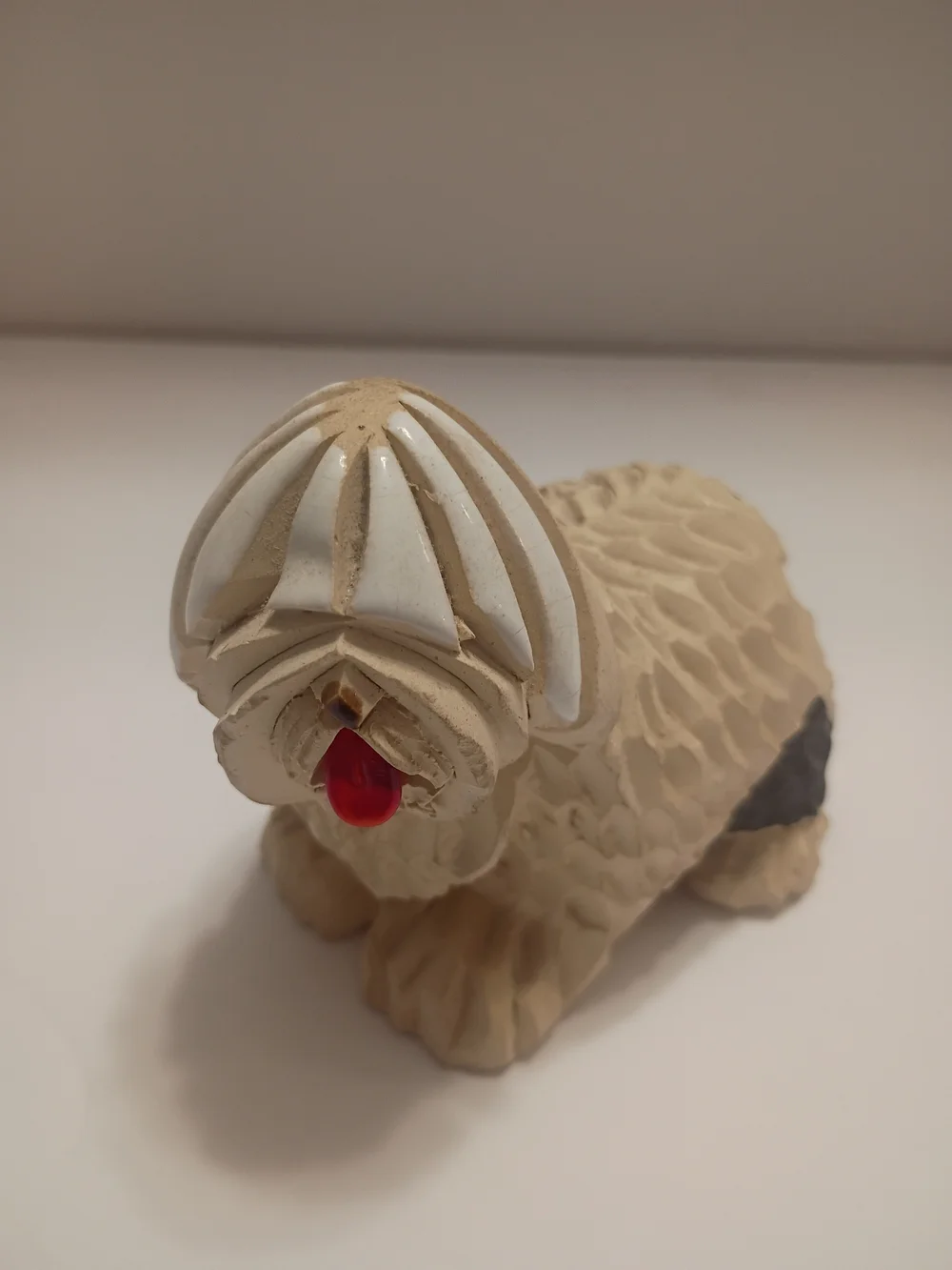 Artesania Rinconada Sheep Dog Figurine with Red Glass  Tongue